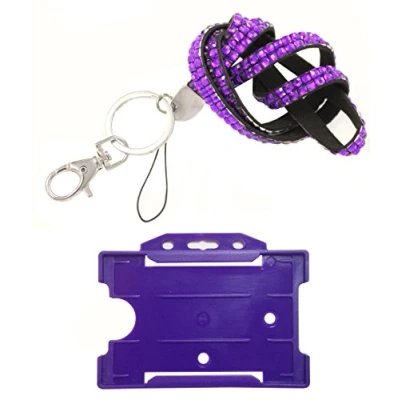 Image of Customcard ltd BlingHolderPurple Diamante Rhinestone Lanyard with Open Face ID Card Holder Purple