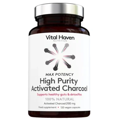Image of High Purity Activated Charcoal Capsules 2100mg 120 Max Potency Vegan Gut and Digestion Supplement Premium Ingredients Made in The UK by Vital Haven