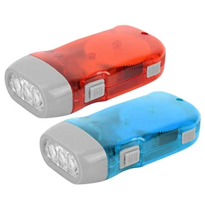 Image of Keenso LED hand Power Flashlight Mini 2 Pcs Shake Crank Emergency Light For Outdoor Activities(Red Blue) protection press torch