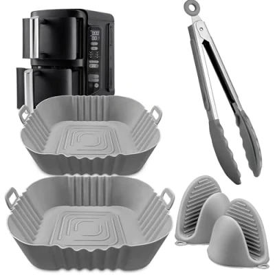 Image of Air Fryer Accessories for Ninja Double Stack 7.6L SL300UK: Set Includes Dual Silicone Liners SL300UK Fryer, Gloves, Tongs, by FryEasy