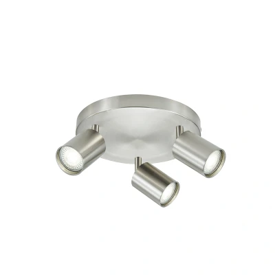 Image of Indoor 3 Way GU10 Round Ceiling Spotlight Satin Nickel Integral LED