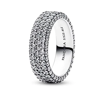 Image of Pandora Timeless Sterling silver Pavé Triple row ring with clear cubic zirconia, 58