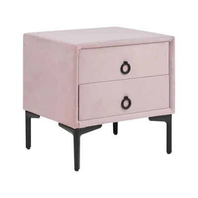 Image of Velvet Bedside Table Nightstand Pink 2 Storage Drawers Black Metal Legs Sezanne