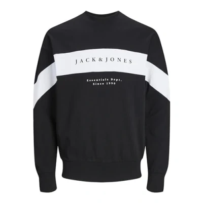 Image of JACK &amp; JONES Men&#039;s Jjetimo Blocking Sweat Crew Neck Sn Sweatshirt, Black, S
