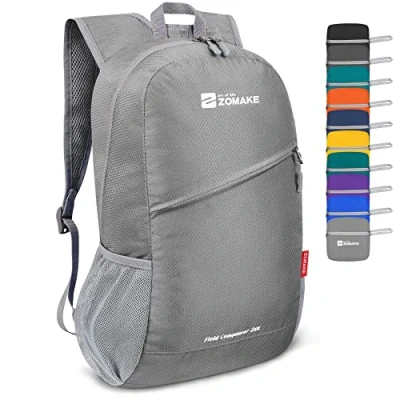 Image of ZOMAKE Foldable Backpack Lightweight Rucksack 20L,Ultra Packable Small Backpacks Water Resistant for Travel Hiking Camping Walking Daypack Men Women(Silver Gray)