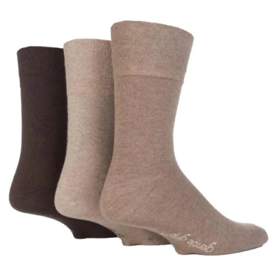 Image of 3 Pairs Mens Plain Brown Beige Selection Gentle Grip Cotton Socks, UK Size 6 11