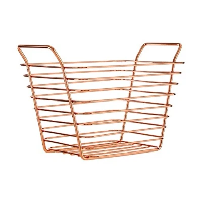 Image of Premier Housewares Metal Wire Basket Metallic Rose Gold For Storage / Food With Handles Large Iron Baskets Chest Freezer 17 x 22 21