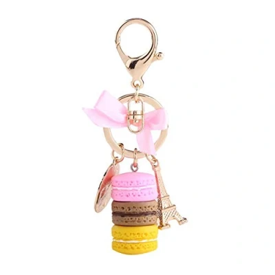 Image of Colorful Macaroon Keychain Cute Alloy Eiffel Tower Keyring Bag Pendant Car Charm Decoration Purse Handbag Accessories (Pink)