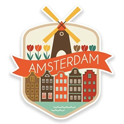 Image of 2 x 10cm/100mm Amsterdam Netherlands Vinyl SELF Adhesive Sticker Decal Laptop Travel Luggage Car Bike Sign Fun #9188