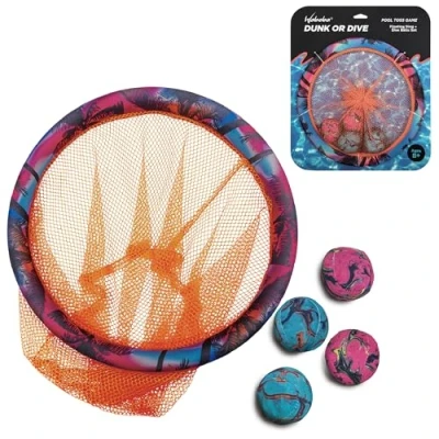 Image of Waboba AZ 595 Pool Game Dunk Toss Floating Ring Net Ball Set for Swimming, Summer Diving Toys Fun Kids &amp; Adults Ages 8+, Cranberry, 320 x 16 mm