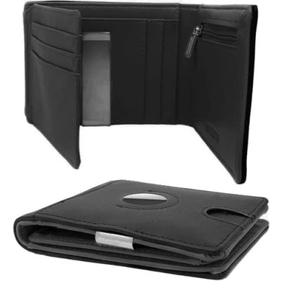 Image of MOIRENTO, Airtag Wallet, Slim, Real Leather, RFID Blocking Smart Trifold Bifold, Credit Card Holder, Money Clip, Apple Air Tag, with Coin Pocket Tag. Black UK (Black)