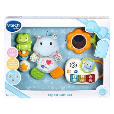 Image of VTech My First Gift Set New Baby Gifts, born Toys Including Hippo Animal Plush, Teether, Rattle &amp; Musical Toy, 0, 6, 12 Months Over for Boys Girls