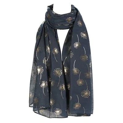 Image of Dandelion Celebrity Designer Scarf Women Shawl Wrap By London Scarfs (Glitter Navy Blue)