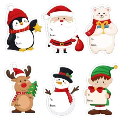 Image of 120 Pcs Christmas Labels Stickers Xmas Gift Sticker Sticky Merry Tags Self Adhesive for Presents Cards Envelope Bags