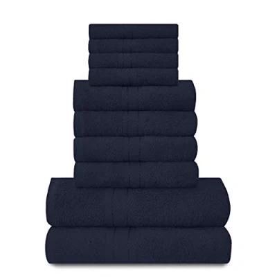 Image of Lions Towels Family Bale Set 10 Piece 100% Egyptian Cotton, 4x Face Hand 2x Bath Towel, Premium Quality Highly Water Absorbent Bathroom Accessories, Machine Washable, Navy Blue, 544722