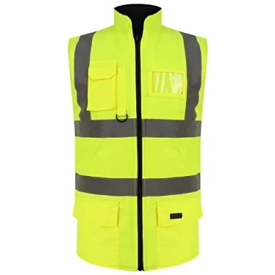 Image of Hi Viz Vis High Visibility Zip Up Waistcoat Reflective Tape Safety Vest Security Work Body Warmer Winter Wear Outdoor Jacket Sleeveless Warm Coat (Yellow Medium)