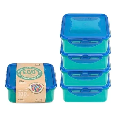 Image of LocknLock Eco Square Food Containers with Lids Set of 5 Plastic Airtight &amp; Watertight Storage Containers, BPA Free Dishwasher Safe, x 870ml