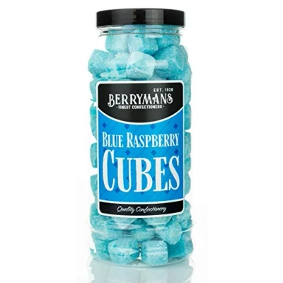 Image of Original Blue Raspberry Cubes Retro Boiled Sweets Gift Jar by Berrymans Sweet Shop Classic Sweets, Traditional Taste.