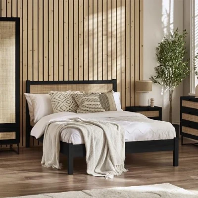 Image of Julian Bowen Padstow Rattan 135Cm Double Bed Black