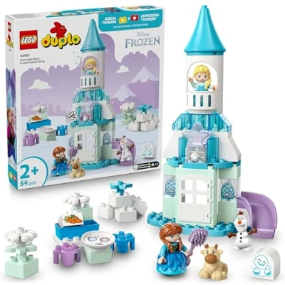 Image of LEGO DUPLO│Disney Anna and Elsa&#039;s Frozen Castle Party Educational Toy with 5 Figures Incl. Olaf &amp; Baby Sven, plus a Light Brick Gift for 2+ Year Old Toddlers, Girls Boys 10455