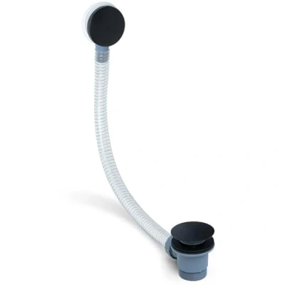 Image of Black Click Clack Bath Waste Overflow Pipe Round Clicker Plug, Pop Up Push Down Design