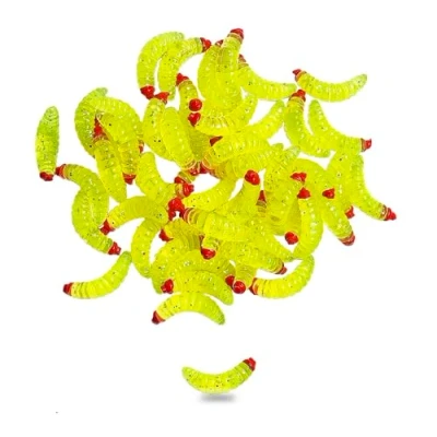 Image of 50Pcs 1Inch Silicone Soft Maggot Worm Artificial Bread Fishing Lure (Yellow)