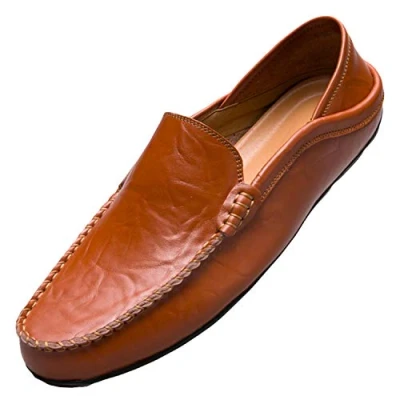 Image of Unitysow Loafers Mens Premium Leather Penny Shoes Fashion Slip On Driving Casual Flat Moccasin,Brown,7 UK