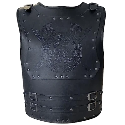 Image of HiiFeuer Viking Warrior PU Leather Chest Armor, Retro Knight Body Medieval Armor for LARP/Cosplay (Axe Black)