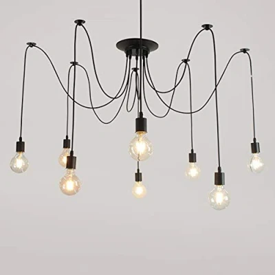 Image of iDEGU Modern and Retro Pendant Light, 8 Arms DIY Spider Chandelier Creative Adjustable 150CM Vintage Ceiling Lamp Fixture with E27 Socket, Black (8 Lights)