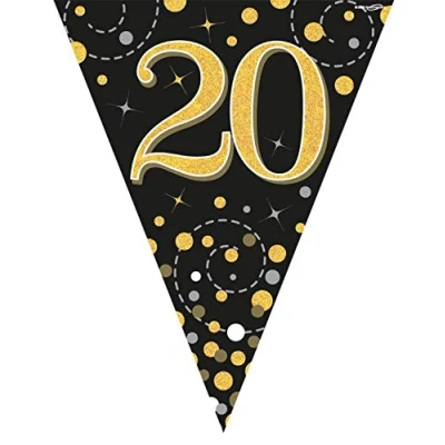 Image of Party Bunting Sparkling Fizz 20 Black &amp; Gold Holographic 11 flags 3.9m