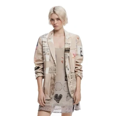 Image of Desigual Newspaper Collage Jacket Designed by M. Christian Lacroix 25SWEW43 Brown