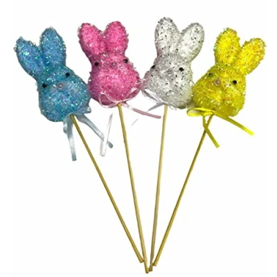 Image of P Store 4 Pcs Easter Bunny Glitter Picks Decorations, Baskets Eggs Decoration