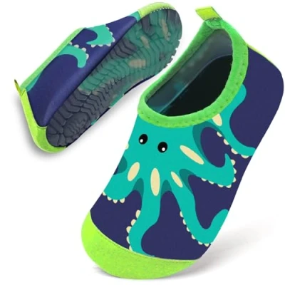 Image of Water Shoes Toddler Kids Baby Infant Boys Beach Swim Barefoot Aqua Socks Non Slip for Swmming Pool Park(Green Octopus,22/23)