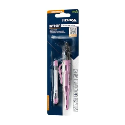 Image of LYRA Dry Professional Construction Marker Colour Edition Pink + 3 Free Refills in Blister Pack of 2 Graphite