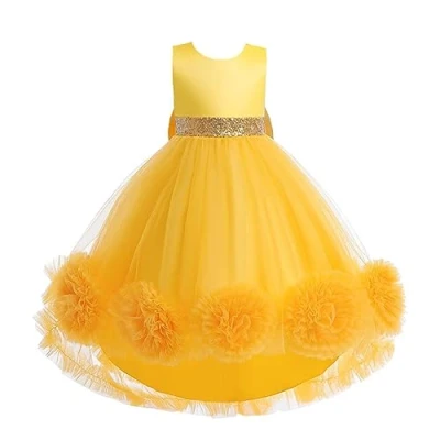 Image of Lito Angels Kids Flower Girl Bridesmaid High Low Dresses Wedding Party Outfit Fancy Ball Gown Occasion Dress Size 9 10 Years, Yellow (Tag Number 150)