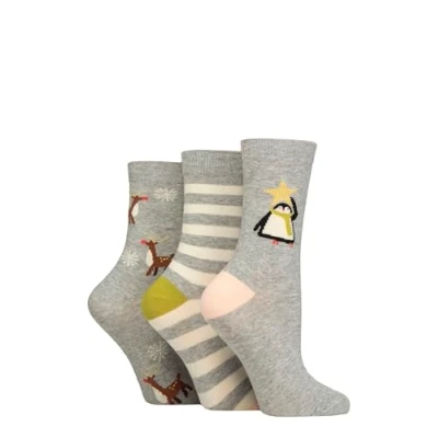 Image of Women&#039;s 3 Pair Caroline Gardner Christmas Patterned Cotton Socks Penguin 4 8