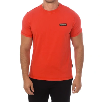 Image of Napapijri Mens short sleeve round neck T shirt NP0A4GPE Red Cotton Size 2XL