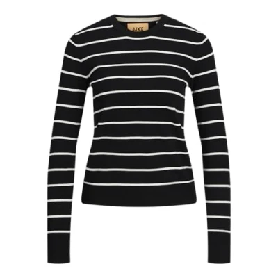 Image of JJXX Women&#039;s Jxcara Comfy Crew Neck Knit Sn Jumper, Black/Stripes:/Cloud Dancer, XL