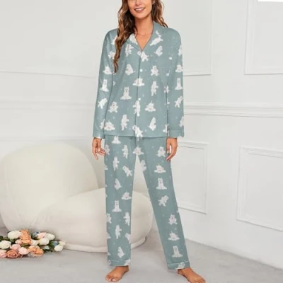 Image of Westie Dog Womens Pyjamas Set Long Sleeve Pjs Sets Pajama Sleepwear Loungewear M