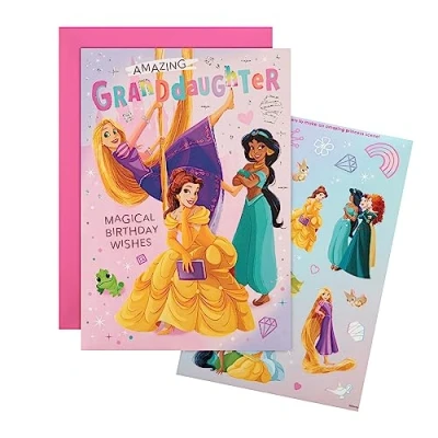 Image of Hallmark Birthday Card for Granddaughter Disney Princesses Design with Sticker Sheet