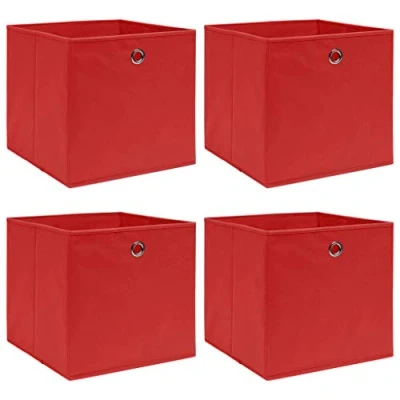 Image of vidaXL Set of 4 Foldable Storage Boxes in Vibrant Red, Non woven Fabric, Wardrobe Organiser 32x32x32 cm