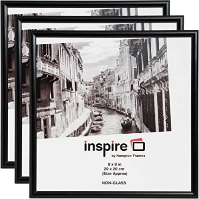 Image of Hampton Frames BACKLOADER 8x8 (20x20cm) Black Picture Poster Photo Certificate Display Frame 3 PACK Acrylic (Non Glass) Front BLR88BKPX 3PK