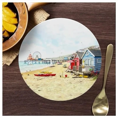 Image of The Leonardo Collection LP94788 Sandy Bay Seaside Beach Huts Trivet, Fine China, Boxed