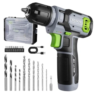 Image of WORKPRO 8V Cordless Drill Driver Set, Electric Screwdriver 3/8&quot; Keyless Chuck, Max Torque 12 N.m, 2 Ah Battery with 21 Pcs Accessories and Single Layer Stack &amp; Carry Box, Ideal for Home DIY Project