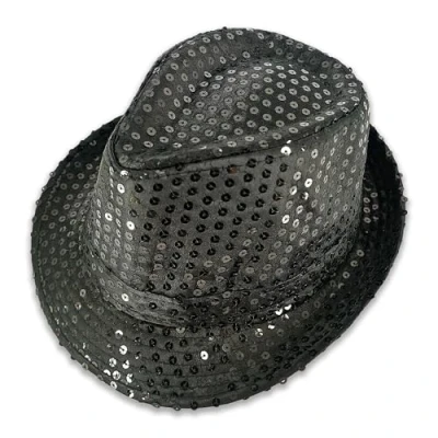 Image of Pohotobooth Props Ltd Vibrant Sequin Fedora Hat Sparkling Trilby Jazz Party Gangster for Adults, One Size Fits All, Multiple Colors Available (Black)