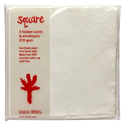 Image of Khadi : White Watercolour Blank Greeting Cards with Envelopes 15x15cm 5 Pack