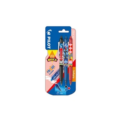 Image of Pilot Frixion Clicker 07 Erasable Refillable Gel Pens Mika Design Barrel Black , Blue &amp; Red Blistercarded