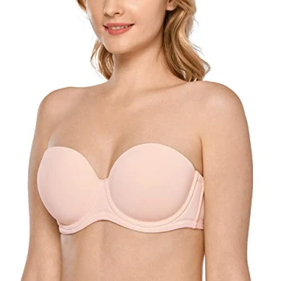 Image of Delimira Women&#039;s Strapless Bra Push Up for Bigger Bust Multiway Underwire Smooth Bandeau Apricot Pink 38C