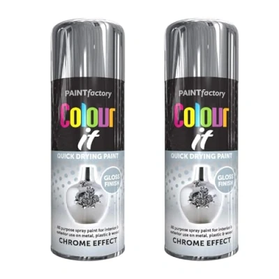 Image of PNJB Chrome Effect Gloss Spray Paint, Interior &amp;Exterior use, Quick Drying, Paint for Metal, Plastic, and Wood, Easy Application, Lightweight, 400ml (2PCS)