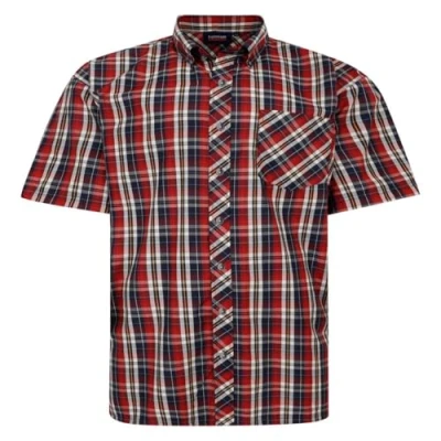Image of Espionage Short Sleeve Check Shirt for Men in Red, 7XL